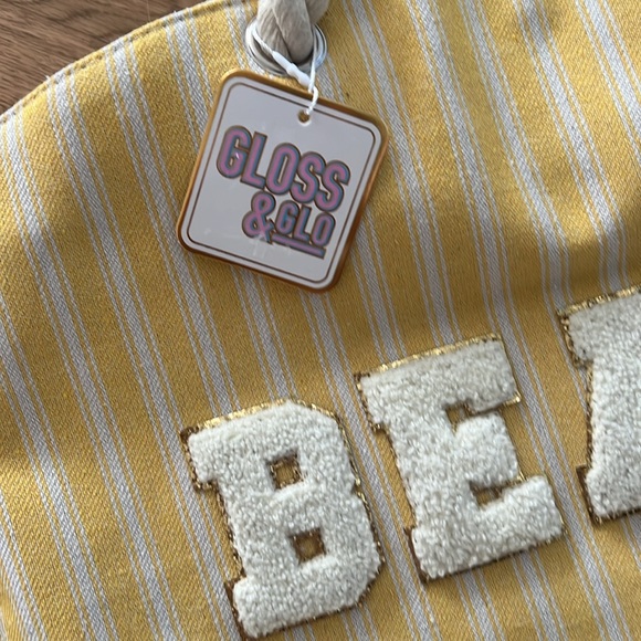 NWT Gloss & Glo Beach Canvas Striped Tote Bag - Picture 2 of 8